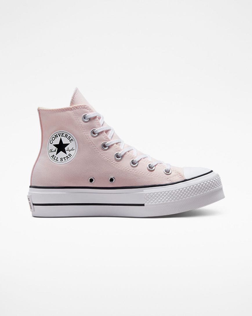 Sapatos Plataforma Converse Chuck Taylor All Star Lift Lona Cano Alto Feminino Rosa Branco Pretas | PT M09501T